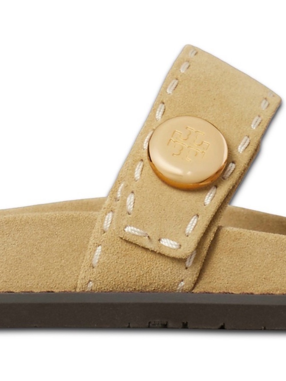 Tory Burch Beige Suede Double Strap Sport Slide Sandals Gold Logo Romy EUC 8.5 - Picture 3 of 4